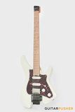 Aguda Musicboy Pro Headless Electric Guitar Alder Body Roasted Maple Fretboard - Olympic White w/ Tortoise Shell Pickguard