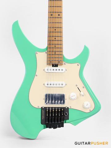 Aguda Musicboy Pro Headless Electric Guitar Alder Body Roasted Maple Fretboard - Surf Green w/ Cream Pickguard