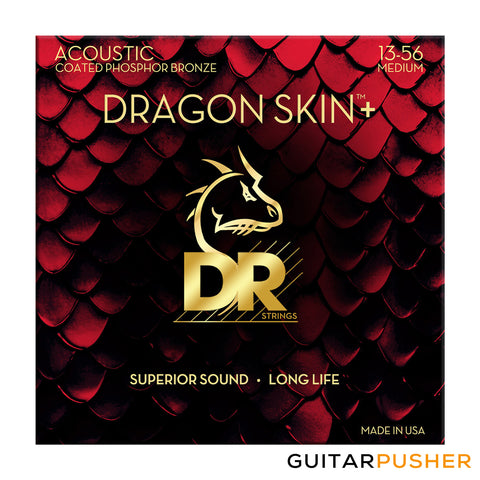 DR DAP-13 Dragon Skin+ Medium Phosphor Bronze, Coated Acoustic Guitar Strings 13-56 (13 17 26 34 45 56)