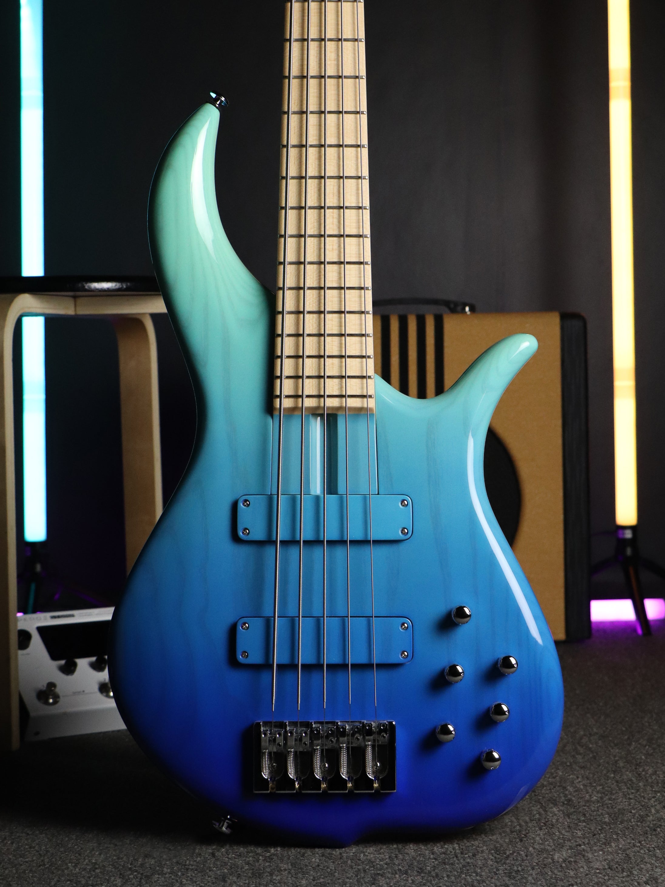 FBASS BN5 5-String Bass (Aqua Fade Gloss) - Ash Body, Maple