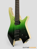 Leeky X-Series X15 Headless Electric Guitar Roasted Basswood Body Maple Top Maple Neck Rosewood Fingerboard - Green Burst