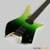 Leeky X-Series X15 Headless Electric Guitar Roasted Basswood Body Maple Top Maple Neck Rosewood Fingerboard - Green Burst