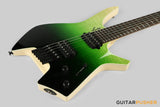 Leeky X-Series X15 Headless Electric Guitar Roasted Basswood Body Maple Top Maple Neck Rosewood Fingerboard - Green Burst