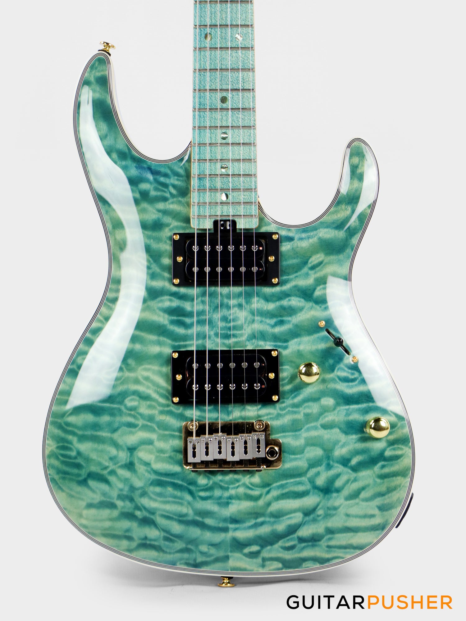 Soloking SM-22 HH QM Shredmaster – Trans Maldives Blue – GuitarPusher