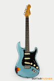 Vintage V6 Icon S-Style Electric Guitar (Distressed Gun Hill Blue over Sunburst)