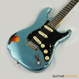 Vintage V6 Icon S-Style Electric Guitar (Distressed Gun Hill Blue over Sunburst)