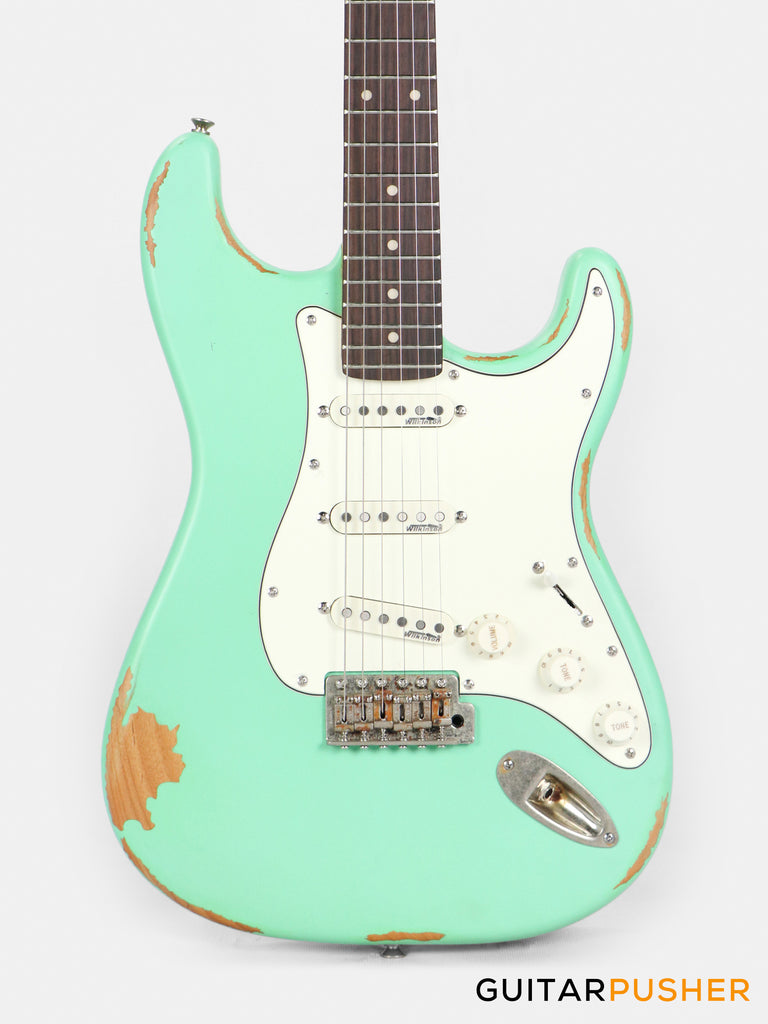 Vintage V6 Icon S-Style Electric Guitar - Distressed Ventura Green