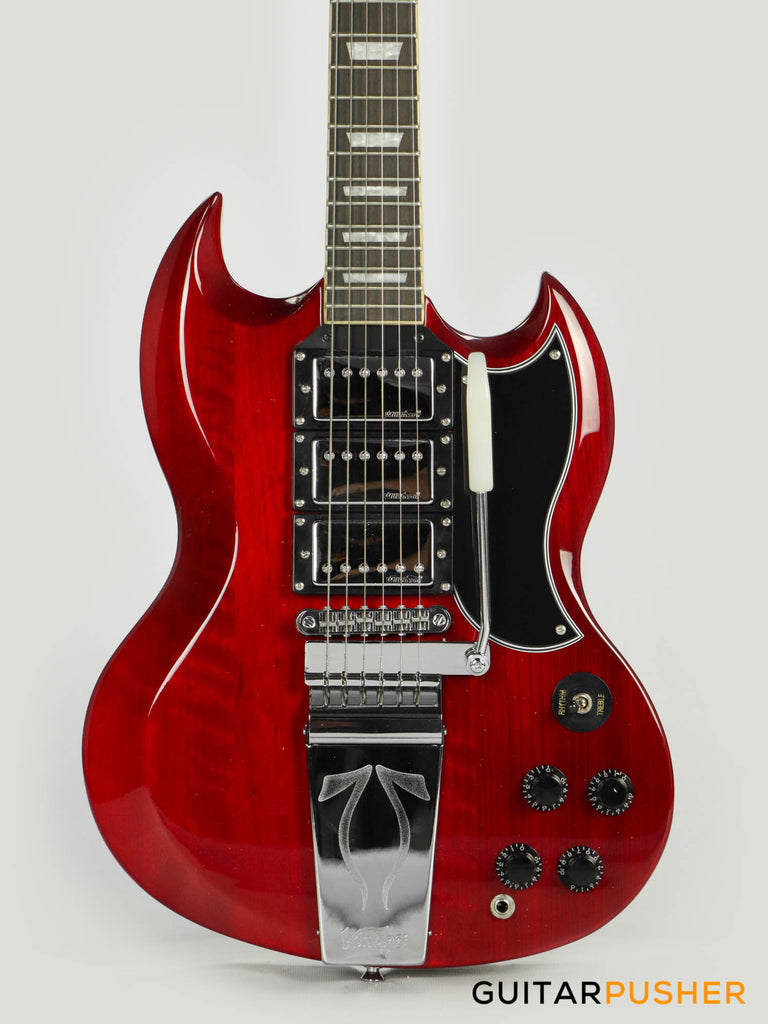 Vintage VS63 Reissue 3-Pickup Vibrola Tailpiece SG Electric Guitar