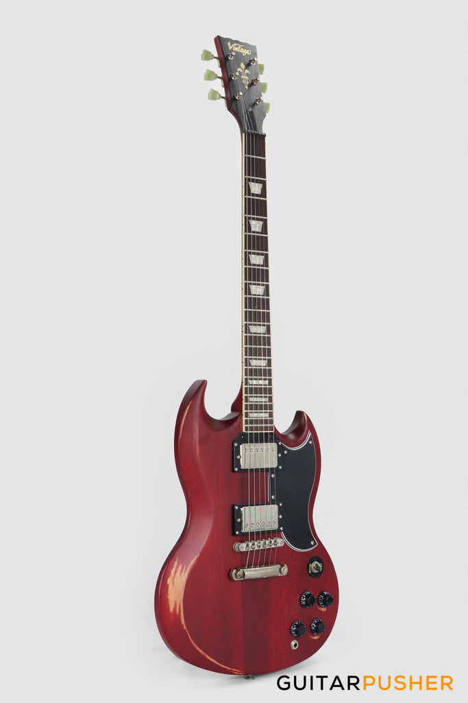 Vintage VS6CR ReIssued/Cherry Red(ヴィンテージ エスジー チェリーレッド) Vintage VS6 Icon SG Electric Guitar - Distressed Cherry Red