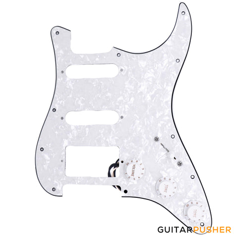Bareknuckle Pre-wired White Pearloid Standard 3 ply 11-hole pickguard HSS + Electronics, White Parts