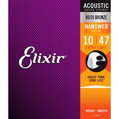 Elixir Acoustic 80/20 Bronze Standard Gauge Acoustic Guitar Strings with NANOWEB Coating