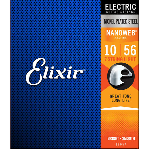 Elixir Electric Nickel Plated Steel Electric Guitar Strings with NANOWEB Coating - 7-String Light (10 13 17 26 36 46 56)