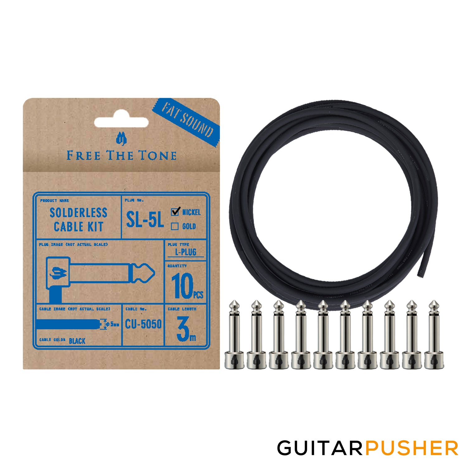 Free The Tone SL-5L-NI-10K Solderless Cable Kit 10 L-plugs (Nickel) 10 –  GuitarPusher