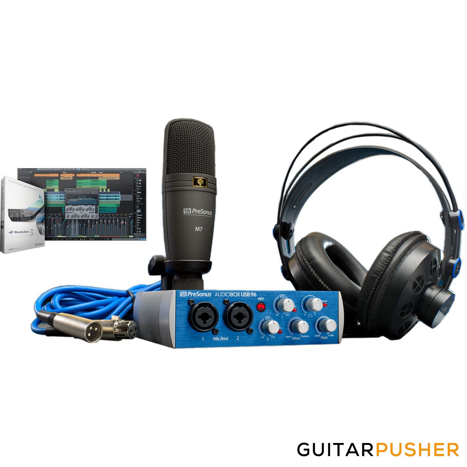 –　Bundle　USB　(Interface　96　PreSonus　Mic　wtih　Headphones,　Studio　AudioBox　GuitarPusher