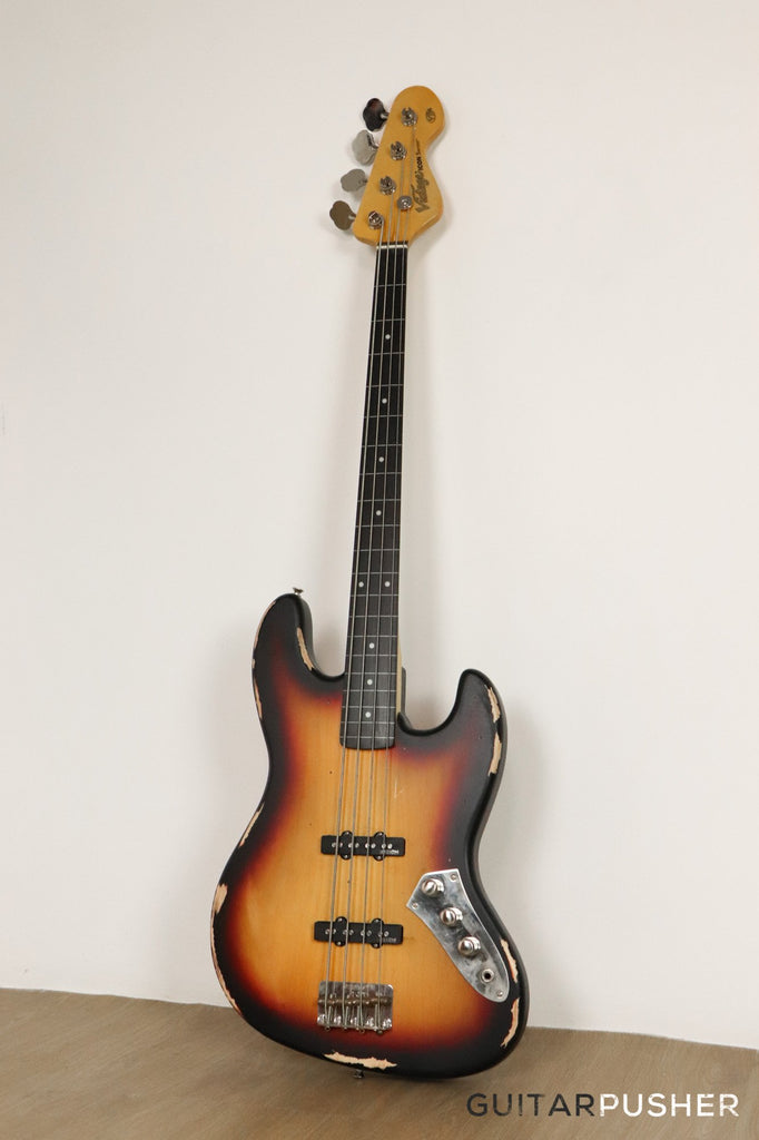 Vintage V74 Icon Fretless 4-String JB Bass - Sunset Sunburst