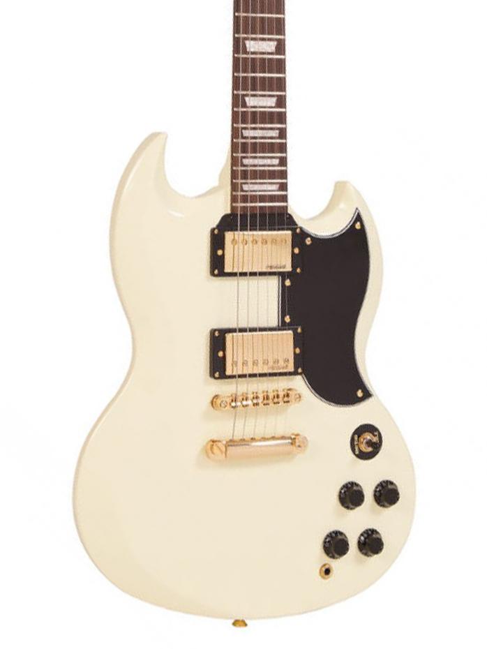 Vintage VS6 Reissue SG Electric Guitar - Vintage White w/ Gold