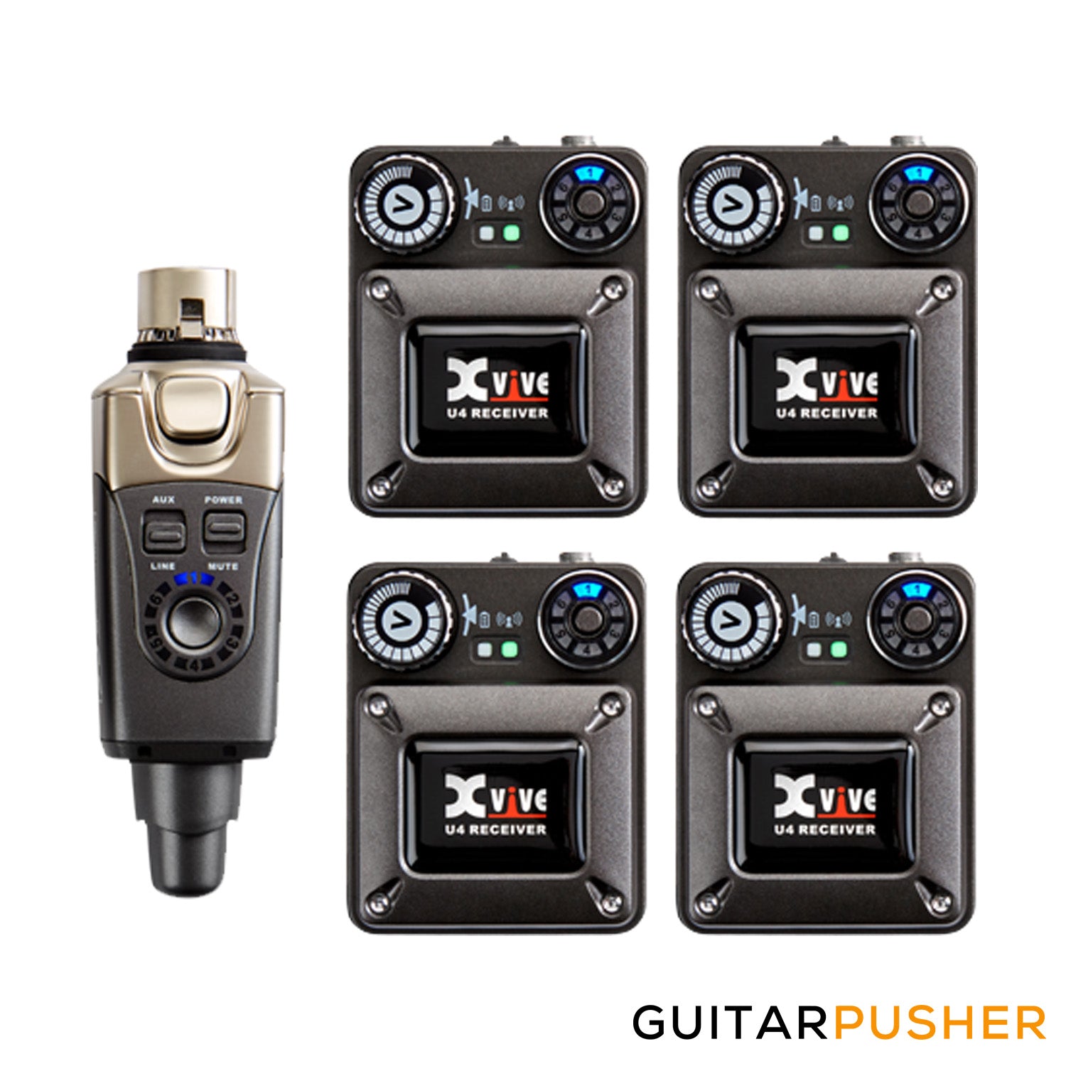 Xvive Audio U4R4 In-Ear Monitor Wireless System w/ Receivers Black