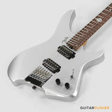 Aguda Black Hole Headless Electric Guitar Mahogany Body Ebony Fretboard, Fixed Bridge - Silver Sparkle
