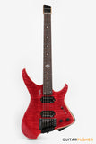Aguda Black Hole Headless Electric Guitar Mahogany Body Ebony Fretboard, Flamed Maple Top - Trans Red