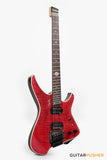 Aguda Black Hole Headless Electric Guitar Mahogany Body Ebony Fretboard, Flamed Maple Top - Trans Red