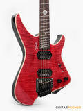 Aguda Black Hole Headless Electric Guitar Mahogany Body Ebony Fretboard, Flamed Maple Top - Trans Red