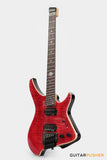 Aguda Black Hole Headless Electric Guitar Mahogany Body Ebony Fretboard, Flamed Maple Top - Trans Red