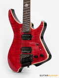 Aguda Black Hole Headless Electric Guitar Mahogany Body Ebony Fretboard, Flamed Maple Top - Trans Red