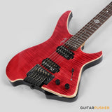Aguda Black Hole Headless Electric Guitar Mahogany Body Ebony Fretboard, Flamed Maple Top - Trans Red