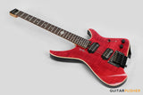 Aguda Black Hole Headless Electric Guitar Mahogany Body Ebony Fretboard, Flamed Maple Top - Trans Red