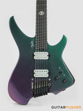 Aguda Black Hole Headless Electric Guitar Mahogany Body Ebony Fretboard - Green Chameleon
