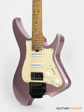 Aguda Musicboy Pro Headless Electric Guitar Alder Body Roasted Maple Fretboard - Burgundy Mist Metallic w/ Ivory Pickguard