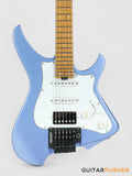 Aguda Musicboy Pro Headless Electric Guitar Alder Body Roasted Maple Fretboard - Metallic Blue w/ Pearloid Pickguard