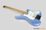 Aguda Musicboy Pro Headless Electric Guitar Alder Body Roasted Maple Fretboard - Metallic Blue w/ Pearloid Pickguard