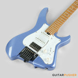 Aguda Musicboy Pro Headless Electric Guitar Alder Body Roasted Maple Fretboard - Metallic Blue w/ Pearloid Pickguard