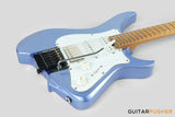 Aguda Musicboy Pro Headless Electric Guitar Alder Body Roasted Maple Fretboard - Metallic Blue w/ Pearloid Pickguard