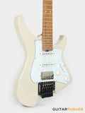 Aguda Musicboy Pro Headless Electric Guitar Alder Body Roasted Maple Fretboard - Olympic White w/ Pearloid Pickguard