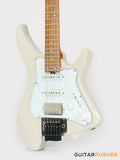 Aguda Musicboy Pro Headless Electric Guitar Alder Body Roasted Maple Fretboard - Olympic White w/ Pearloid Pickguard
