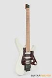 Aguda Musicboy Pro Headless Electric Guitar Alder Body Roasted Maple Fretboard - Olympic White w/ Tortoise Shell Pickguard