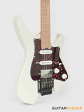 Aguda Musicboy Pro Headless Electric Guitar Alder Body Roasted Maple Fretboard - Olympic White w/ Tortoise Shell Pickguard