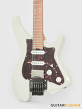 Aguda Musicboy Pro Headless Electric Guitar Alder Body Roasted Maple Fretboard - Olympic White w/ Tortoise Shell Pickguard