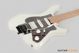 Aguda Musicboy Pro Headless Electric Guitar Alder Body Roasted Maple Fretboard - Olympic White w/ Tortoise Shell Pickguard