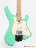 Aguda Musicboy Pro Headless Electric Guitar Alder Body Roasted Maple Fretboard - Surf Green w/ Cream Pickguard