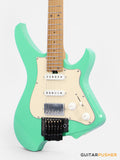 Aguda Musicboy Pro Headless Electric Guitar Alder Body Roasted Maple Fretboard - Surf Green w/ Cream Pickguard