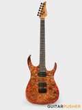 Aquarius Guitars Model B (Prototype) HH Alder Body Spalted Maple Burl Top, Ebony Fretboard Electric Guitar - Chaos Ember