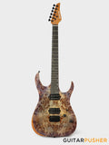 Aquarius Guitars Model B (Prototype) HH Alder Body Spalted Maple Burl Top, Ebony Fretboard Electric Guitar - Poison Mist