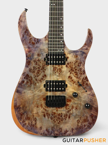 Aquarius Guitars Model B (Prototype) HH Alder Body Spalted Maple Burl Top, Ebony Fretboard Electric Guitar - Poison Mist