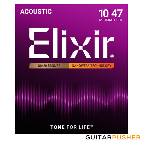 Elixir Acoustic 80/20 Bronze Acoustic Guitar Strings with Nanoweb Coating - 12-String Light (10/10 14/14 23/9 30/12 39/18 47/27)