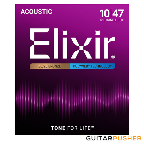 Elixir Acoustic 80/20 Bronze Acoustic Guitar Strings with Polyweb Coating - 12-String Light (10/10 14/14 23/9 30/12 39/18 47/27)