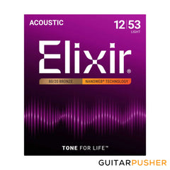 Elixir Acoustic 80/20 Bronze Standard Gauge Acoustic Guitar Strings with NANOWEB Coating
