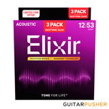 Elixir Acoustic Phosphor Bronze Acoustic Guitar Strings with Nanoweb Coating - Light (12 16 24 32 42 53) 3-Pack